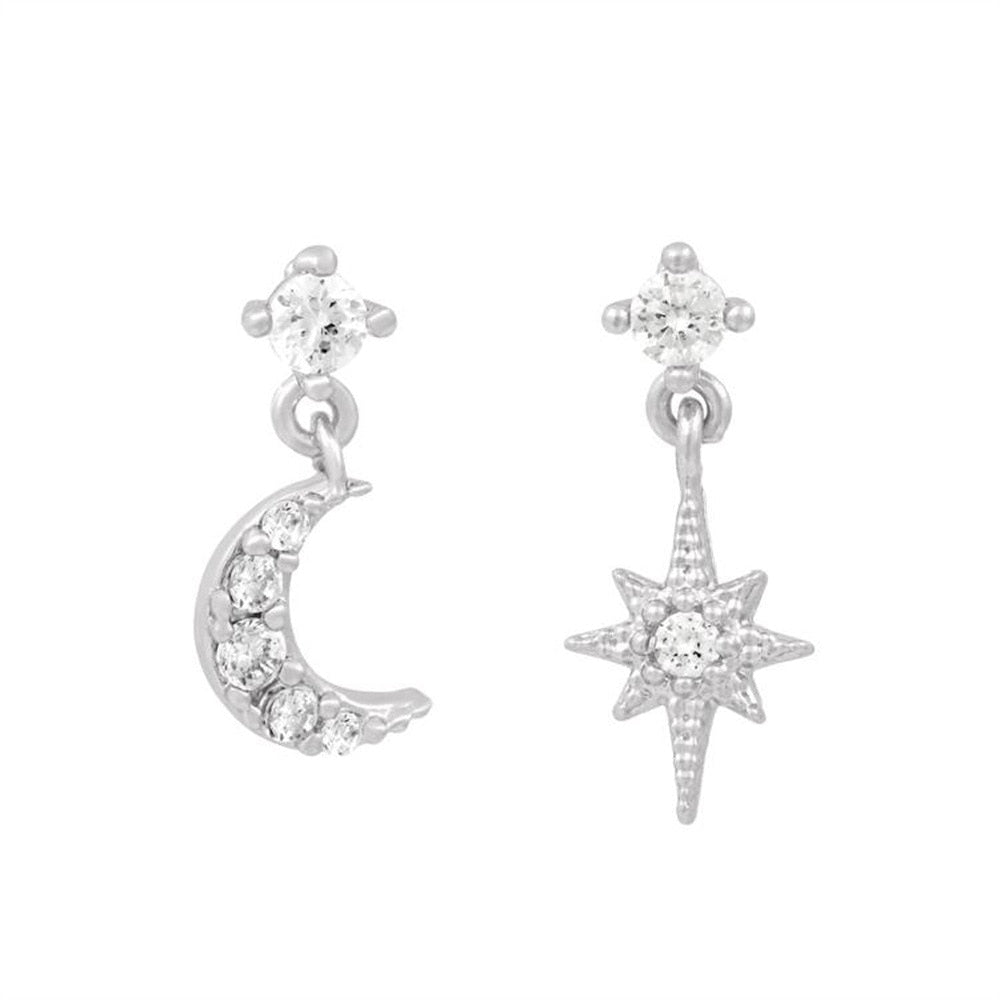 Neues Design Edelstahl Zirkonia Ketten-Creolen Für Frauen Stern-Mond Anhänger Knorpel-Piercing Schmuck